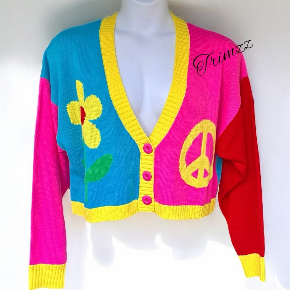 Size 2XL ………Colorful Retro‎ themed Oversized Cardigan Sweater.  New. dELiA*s
